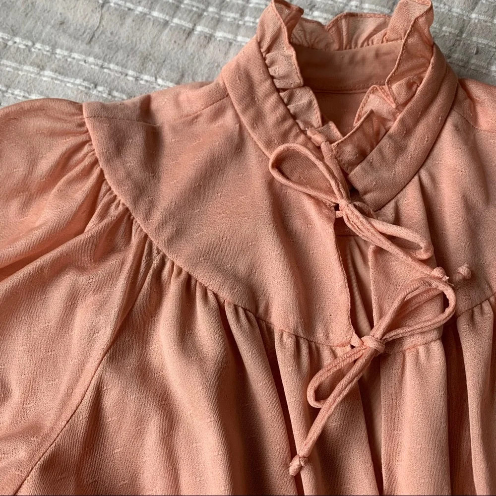 70s Vintage Peach Peasant Maxi Dress - Picture 15 of 15